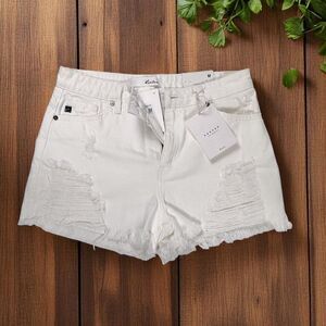 NWT KanCan White High Rise Distressed Frayed Denim Shorts - Women’s M